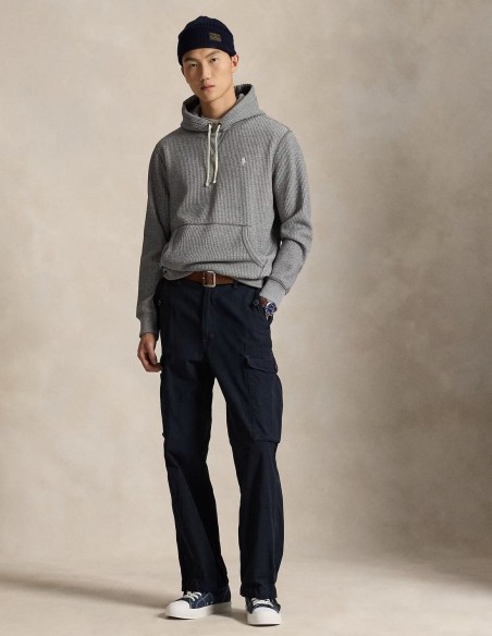 WAFFLE-KNIT FLEECE HOODIE