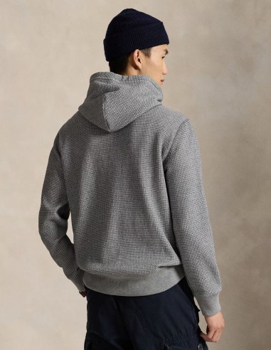 WAFFLE-KNIT FLEECE HOODIE