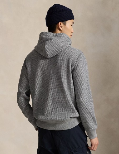 WAFFLE-KNIT FLEECE HOODIE