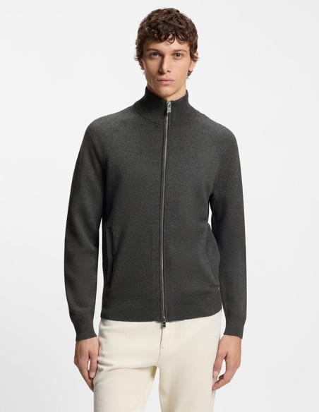 ZIP-UP CARDIGAN IN COTTON & WOOL