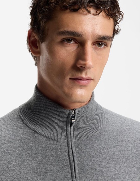 WOOL-CASHMERE ZIP NECK SWEATER