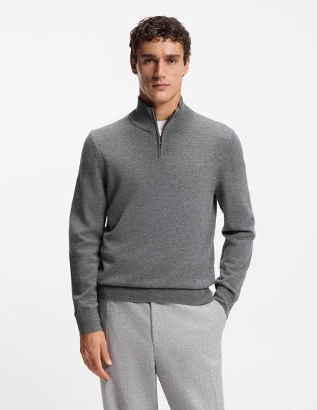 WOOL-CASHMERE ZIP NECK SWEATER