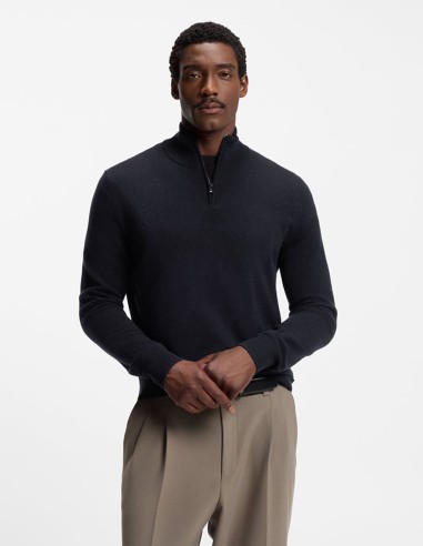 WOOL-CASHMERE ZIP NECK SWEATER