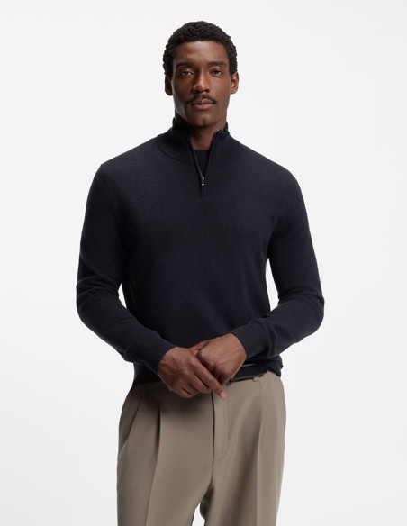 WOOL-CASHMERE ZIP NECK SWEATER
