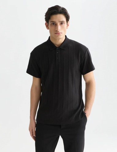 RELAXED FIT STRUCTURED RIBBED POLO SHIRT