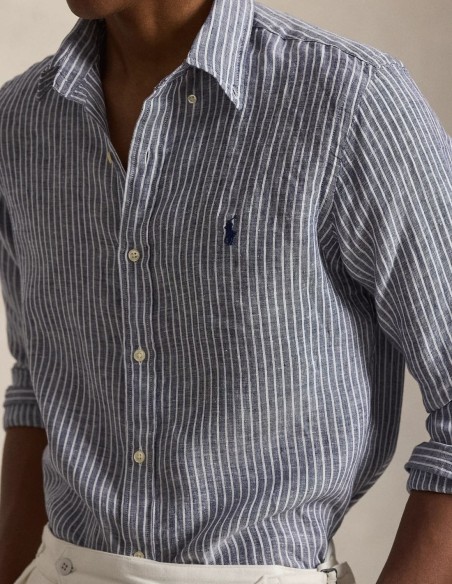 CUSTOM FIT STRIPED LINEN SHIRT