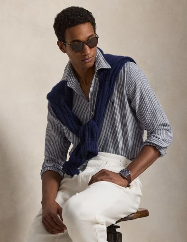 CUSTOM FIT STRIPED LINEN SHIRT