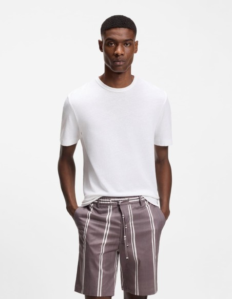 REGULAR FIT COTTON-LINEN T- SHIRT