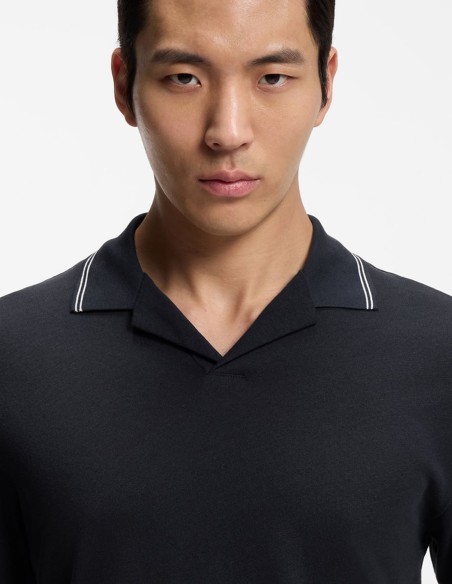 COTTON LINEN POLO SHIRT WITH JOHNNY COLLAR
