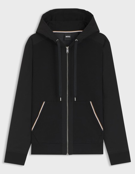 COTTON TERRY ZIP-UP HOODIE WITH SIGNATURE STRIPE