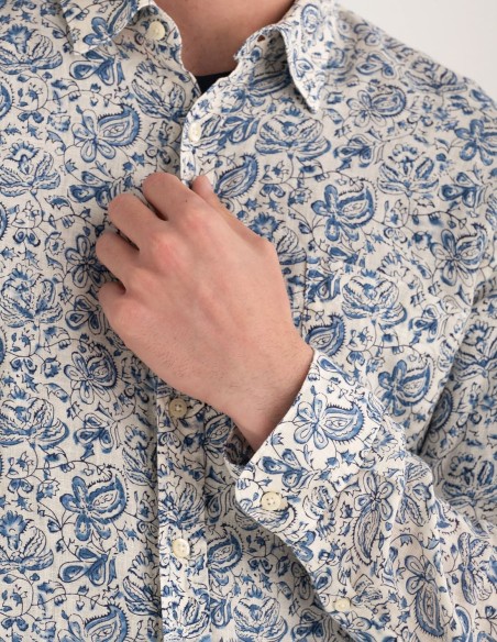 ΠΟΥΚΑΜΙΣΟ FLORAL PRINTED LINEN POCKET REGULAR FIT