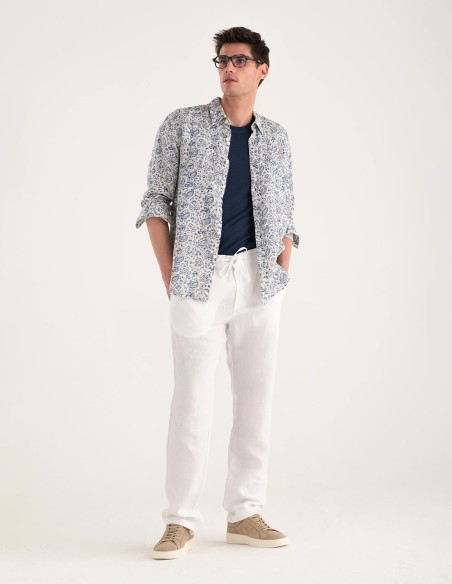 ΠΟΥΚΑΜΙΣΟ FLORAL PRINTED LINEN POCKET REGULAR FIT