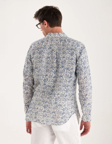 REGULAR FIT FLORAL PRINTED LINEN...