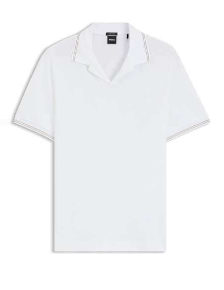 COTTON LINEN POLO SHIRT WITH JOHNNY COLLAR