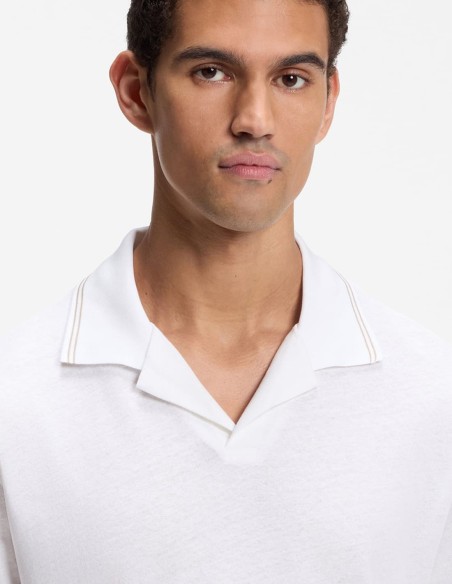 COTTON LINEN POLO SHIRT WITH JOHNNY COLLAR