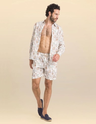 PRINTED LINEN PANTABASKET CASABLANCA