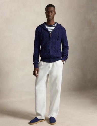 CABLE-KNIT COTTON HOODED JUMPER