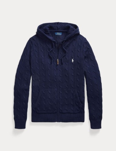 CABLE-KNIT COTTON HOODED JUMPER