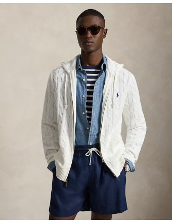CABLE-KNIT COTTON HOODED...