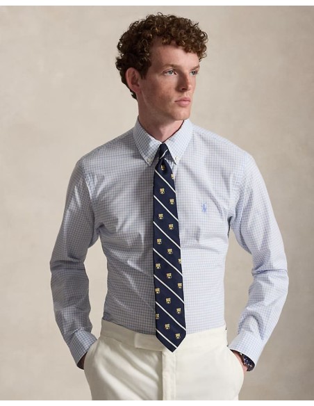 CUSTOM FIT CHECKED STRETCH POPLIN SHIRT