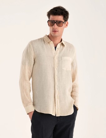 REGULAR FIT LINEN POCKET SHIRT