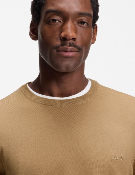 REGULAR FIT WOOL SWEATER WITH EMBROIDERED LOGO