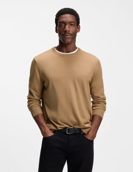 REGULAR FIT WOOL SWEATER WITH EMBROIDERED LOGO