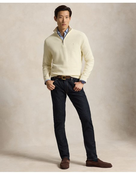 MESH-KNIT COTTON QUARTER-ZIP SWEATER
