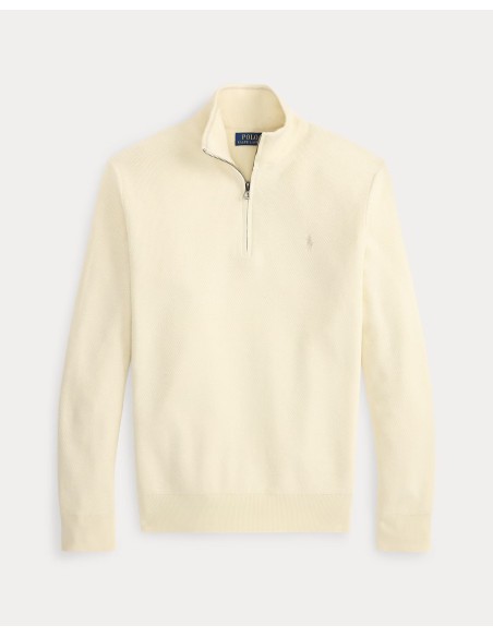 MESH-KNIT COTTON QUARTER-ZIP SWEATER