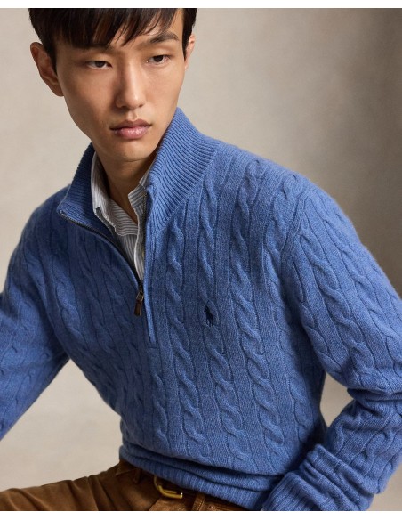 CABLE-KNIT WOOL-CASHMERE QUARTER-ZIP JUMPER