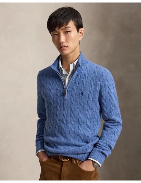 CABLE-KNIT WOOL-CASHMERE QUARTER-ZIP JUMPER