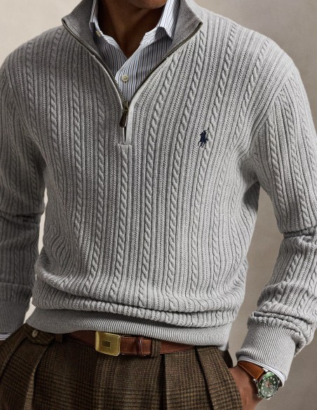 CABLE KNIT COTTON MOCKNECK JUMPER