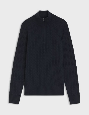 ZIP-NECK ALLOVER CABLE PATTERN SWEATER