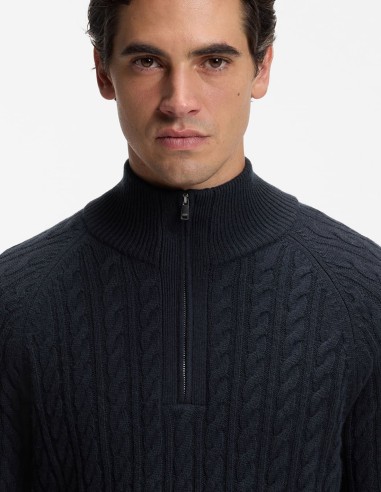 ZIP-NECK ALLOVER CABLE PATTERN SWEATER