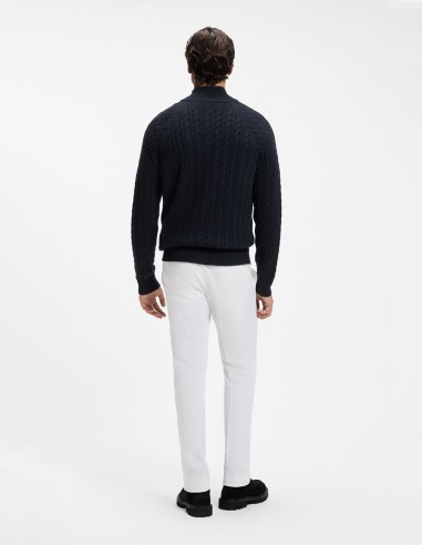 ZIP-NECK ALLOVER CABLE PATTERN SWEATER