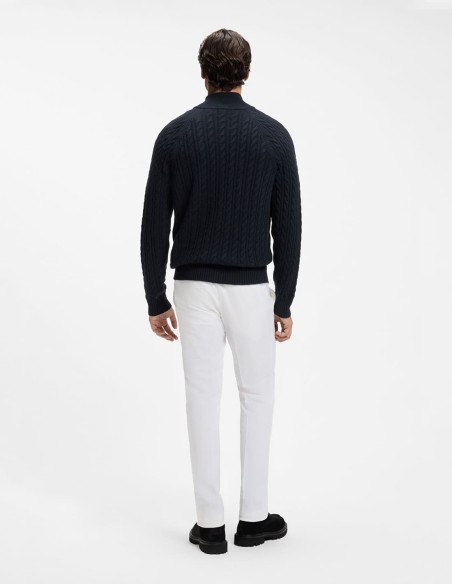 ZIP-NECK ALLOVER CABLE PATTERN SWEATER