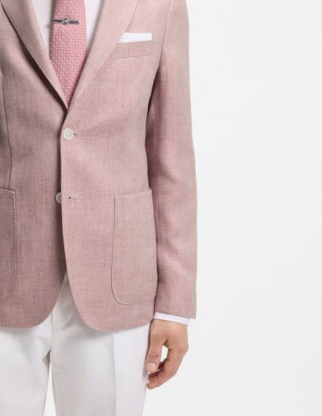 SLIM FIT BLAZER IN MICRO PATTERN LINEN BLEND