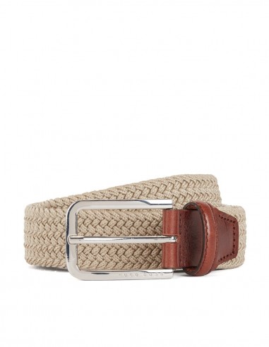 WOVEN-ELASTIC BELT WITH LEATHER TRIMS