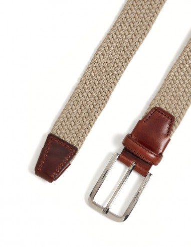 WOVEN-ELASTIC BELT WITH LEATHER TRIMS