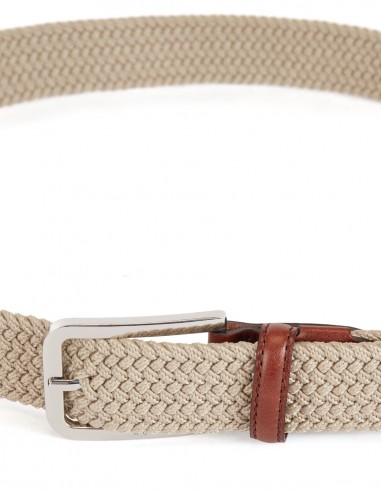 WOVEN-ELASTIC BELT WITH LEATHER TRIMS