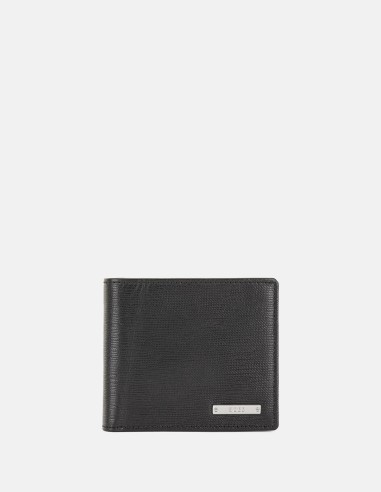 LEATHER WALLET IN SILVER TONE LOGO PLATE