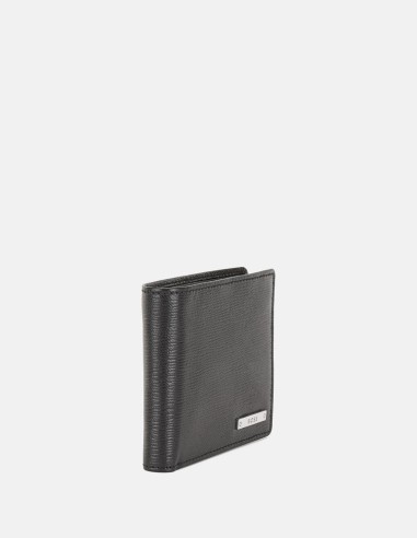 LEATHER WALLET IN SILVER TONE LOGO PLATE