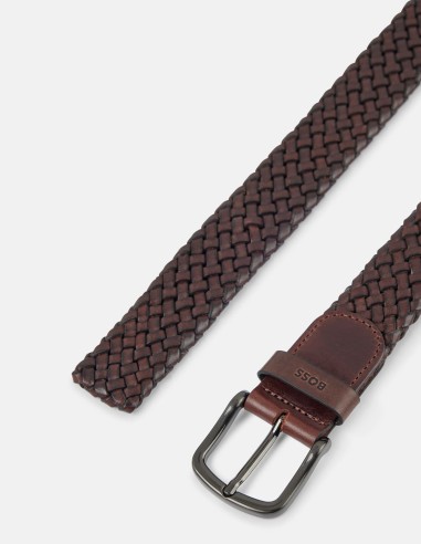 WOVEN LEATHER BELT WITH LOGO KEEPER
