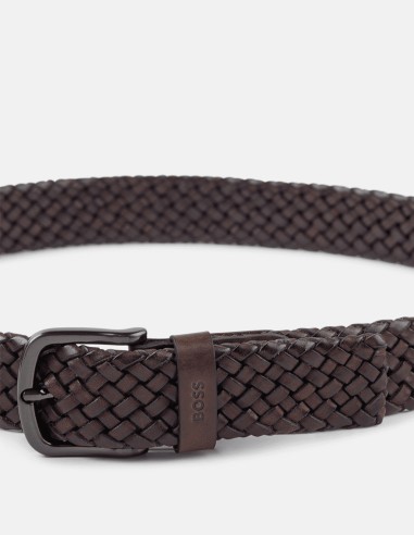 WOVEN-LEATHER BELT WITH LOGO KEEPER