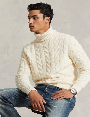 CABLE WOOL-CASHMERE TURTLENECK SWEATER