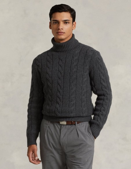 CABLE WOOL-CASHMERE TURTLENECK SWEATER