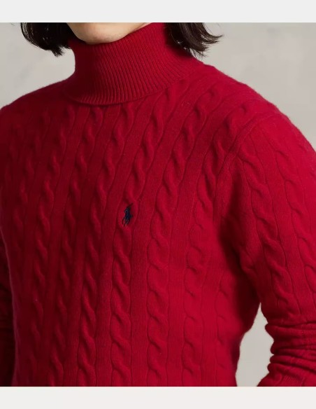 CABLE WOOL-CASHMERE ROLL NECK JUMPER
