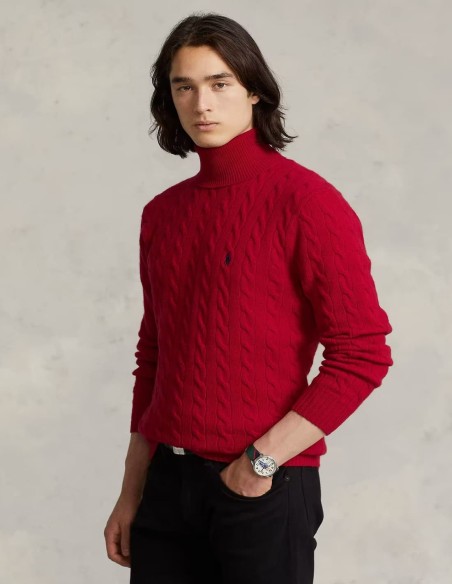 CABLE WOOL-CASHMERE ROLL NECK JUMPER