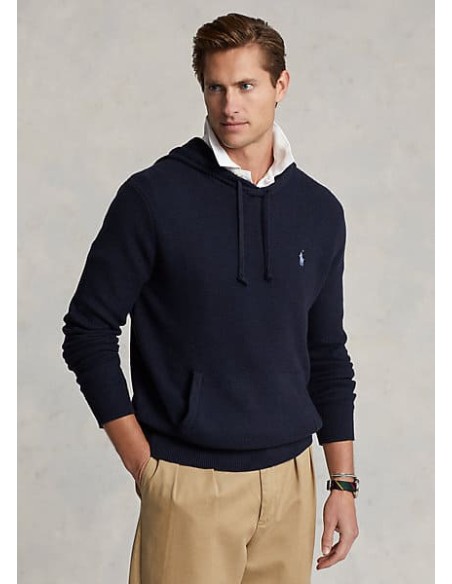 TEXTURED COTTON HOODED SWEATER