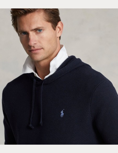 TEXTURED COTTON HOODED SWEATER